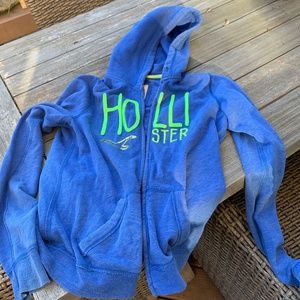 Blue zip hoodie with green appliqué and gold glitter seagull Holister